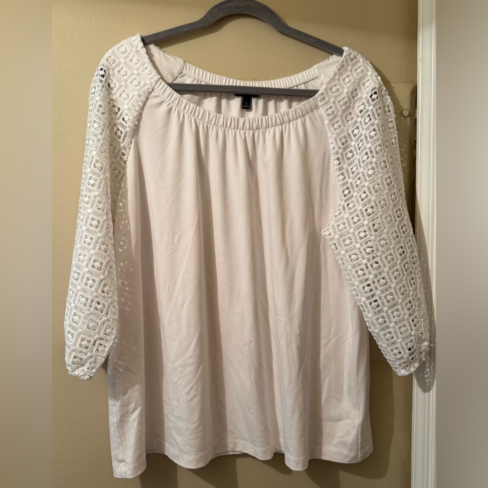 Talbots White Blouse with Mesh Embroidered
Sleeves